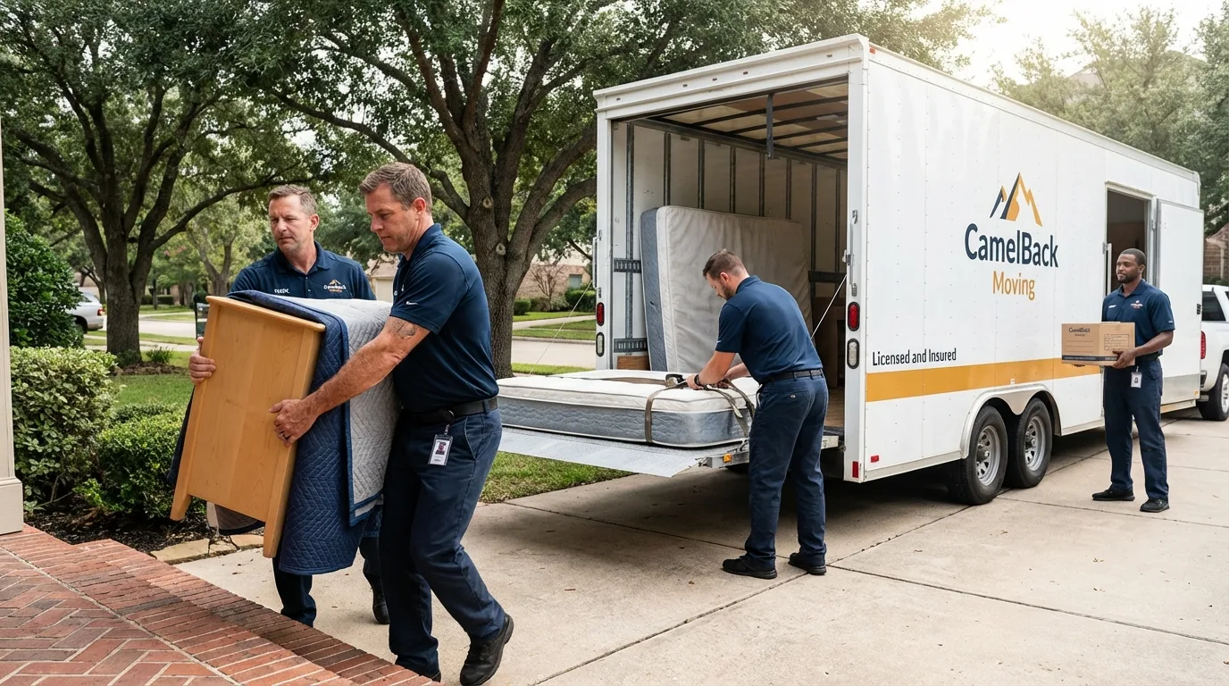 Crew loading residential truck for cross-state move from Zachary, LA