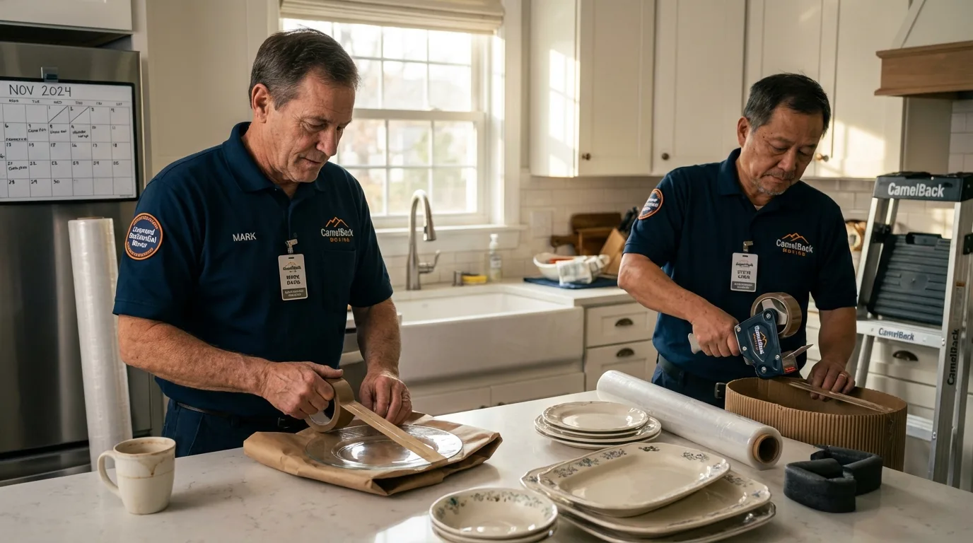 Professional crew packing kitchen dishware in Zachary, LA